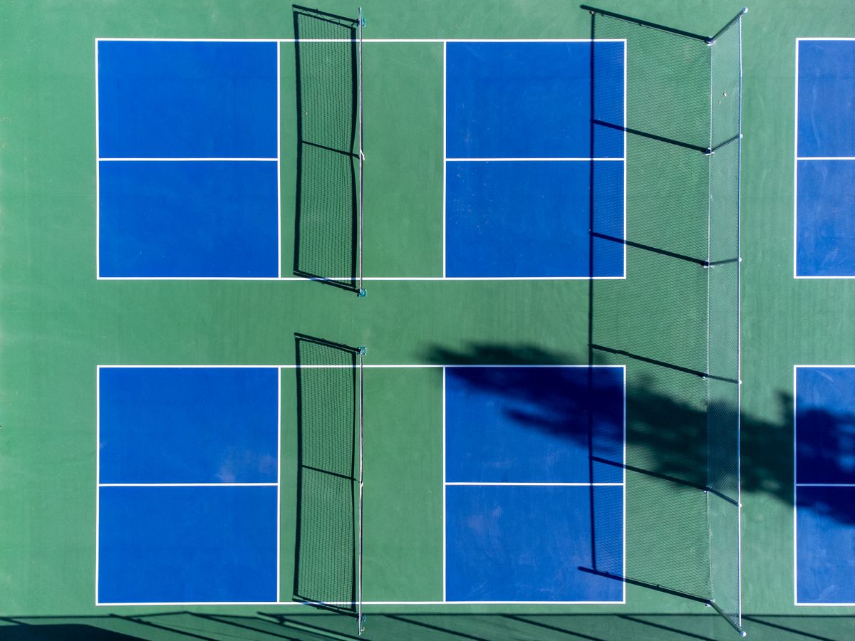 Aerial view of pickleball and tennis courts