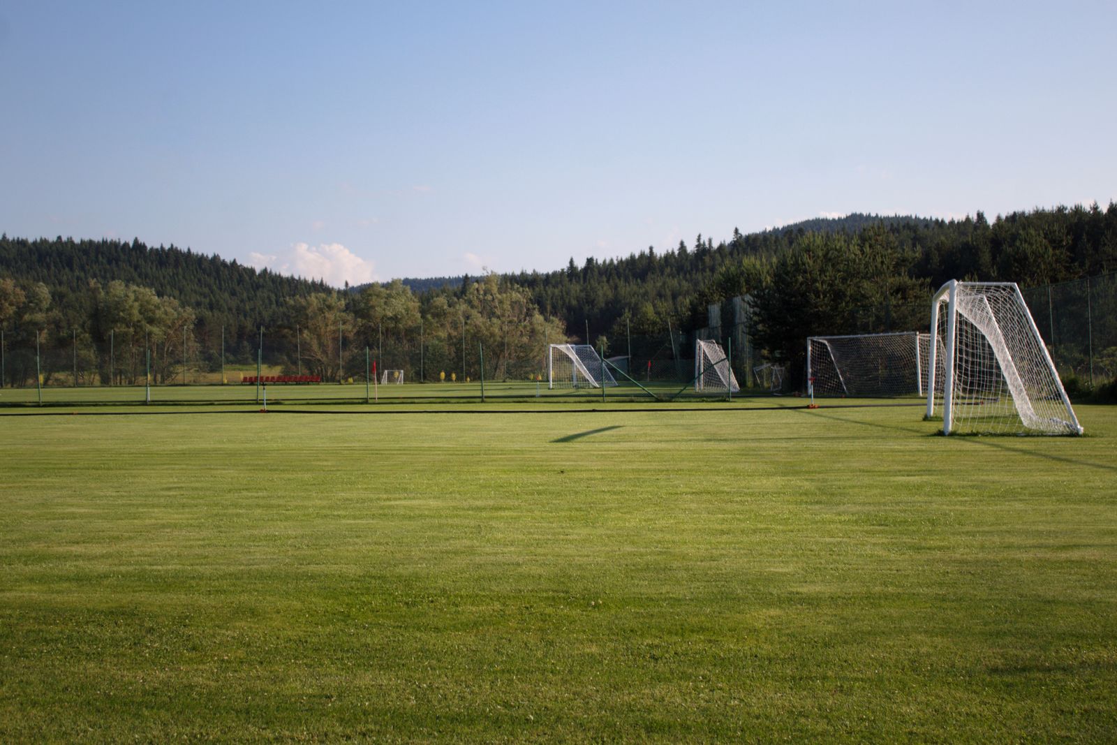 Sports field with goals at a recreation facility